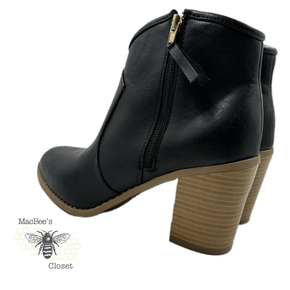 Maurices Black Vegan Leather Western Style Cowgirl Boots Black 9.5 in Womens - Picture 3 of 16